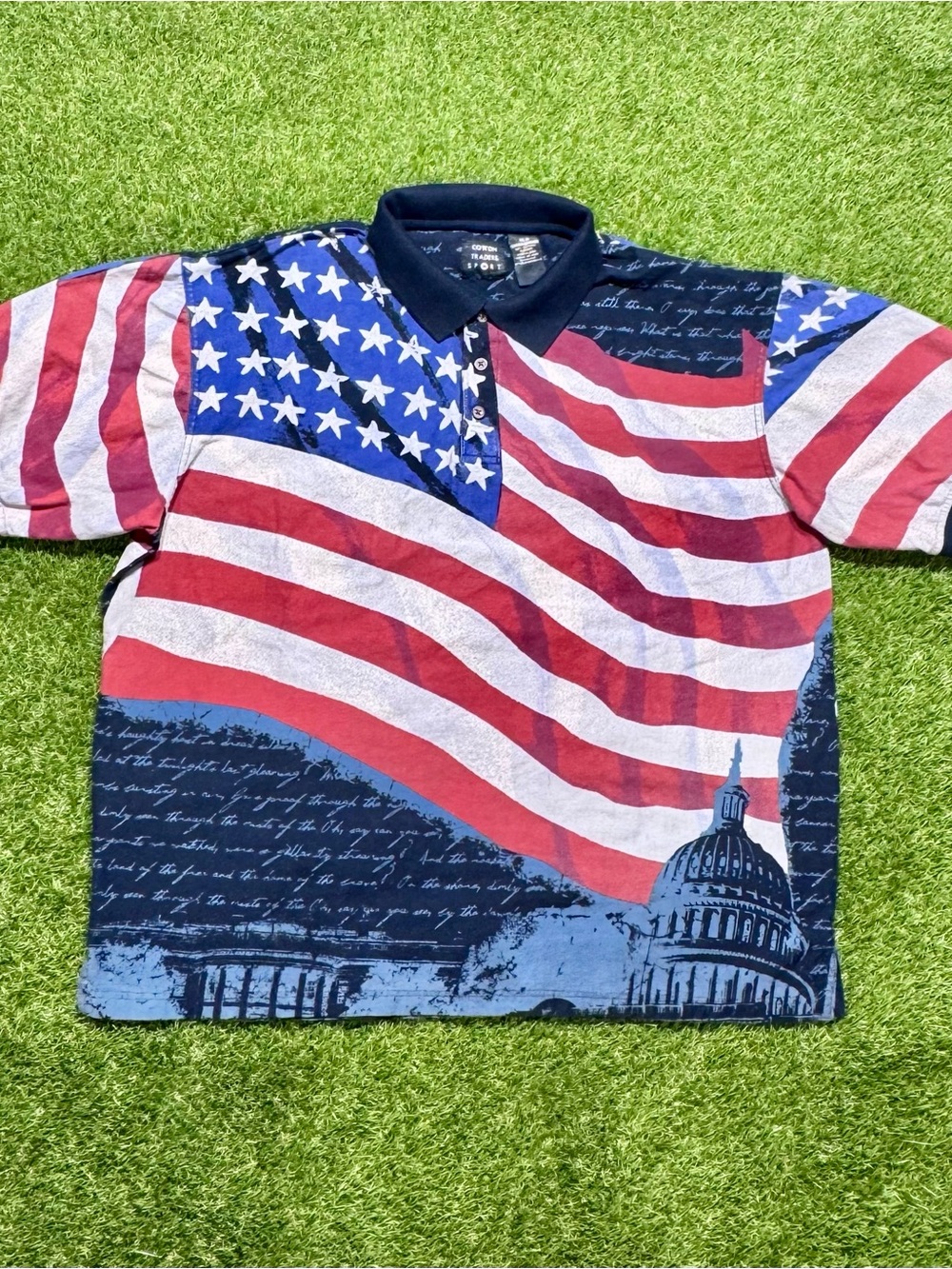 Cotton Traders Sport Men’s Polo Shirt XL USA American Flag Graphic Patriotic